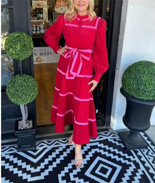 Rosy Rendezvous Corduroy Dress