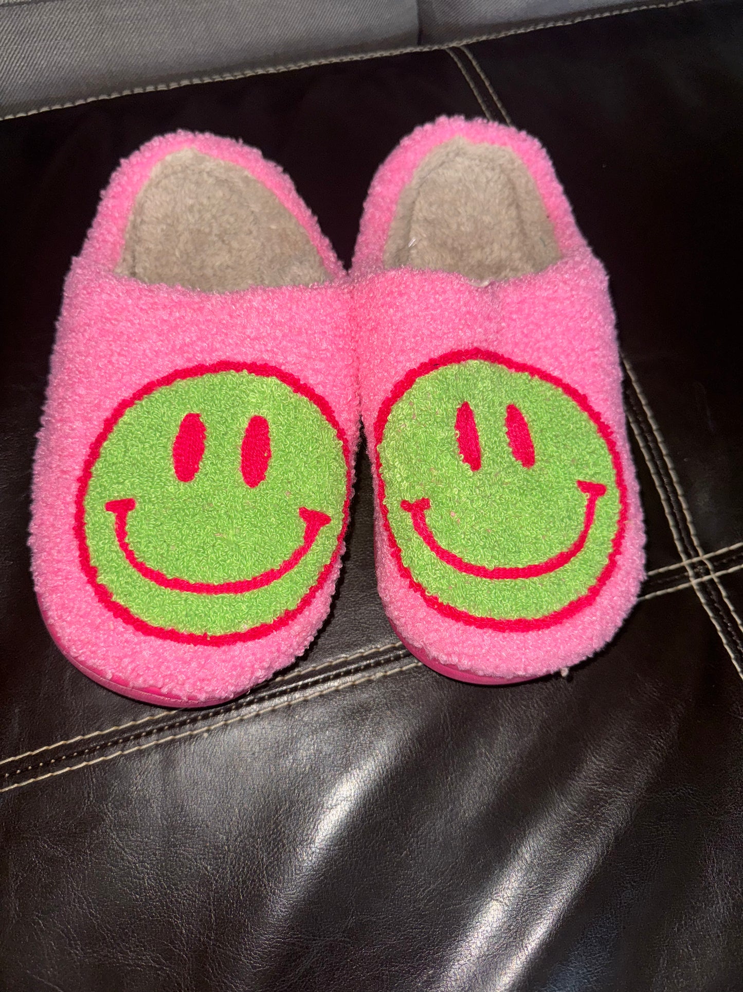 Pink and Green Smiley Slippers
