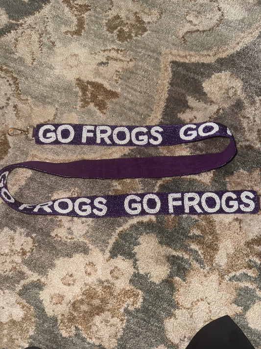 Purple “Go Frogs” Beaded Purse Strap