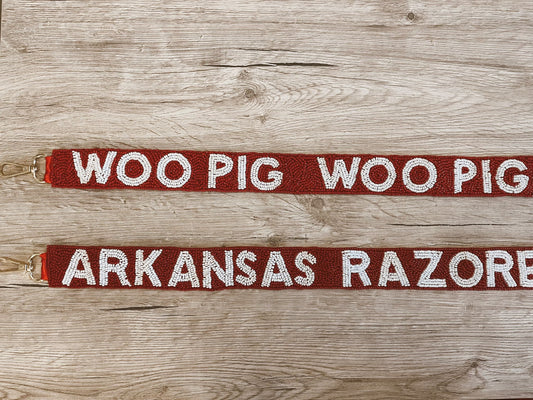 Arkansas Razorback Woo Pig Beaded Purse Strap