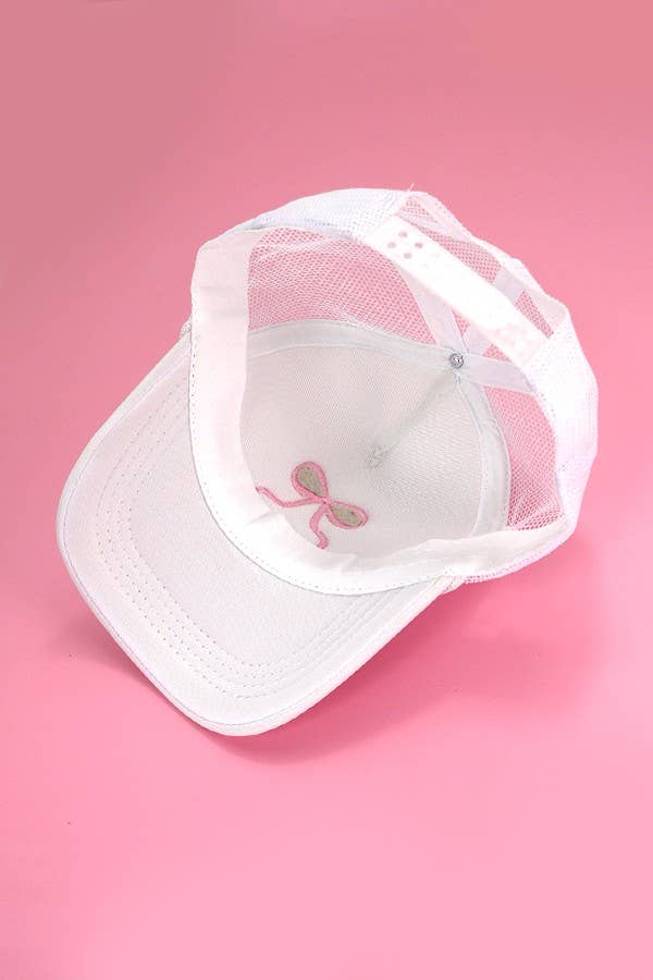 EMBROIDERY RIBBON BOW TRUCKER HAT CAP