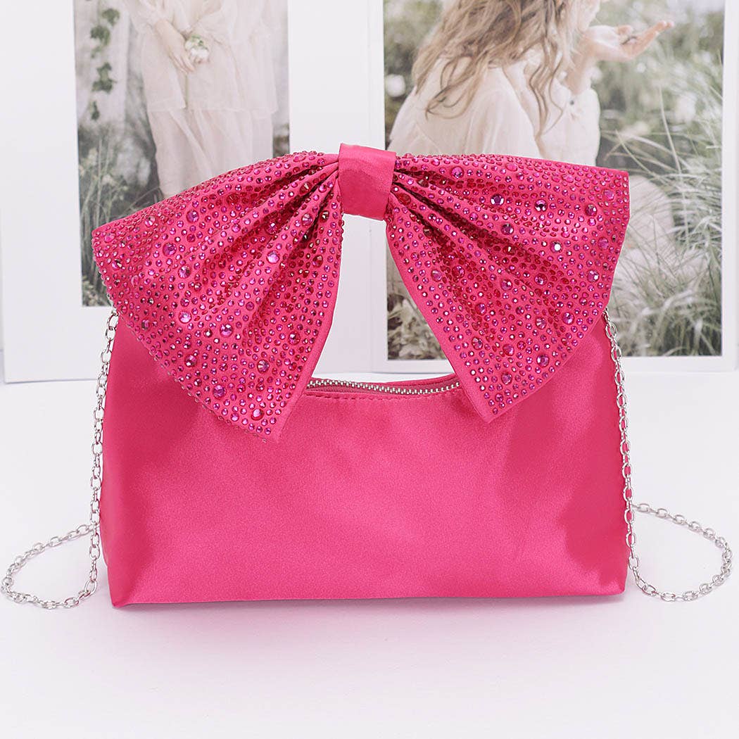 Rhinestone Hotfix Bow Handle Nylon Clutch