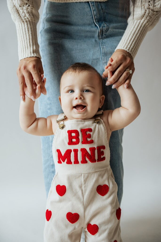 Be Mine Cream Valentine Overalls