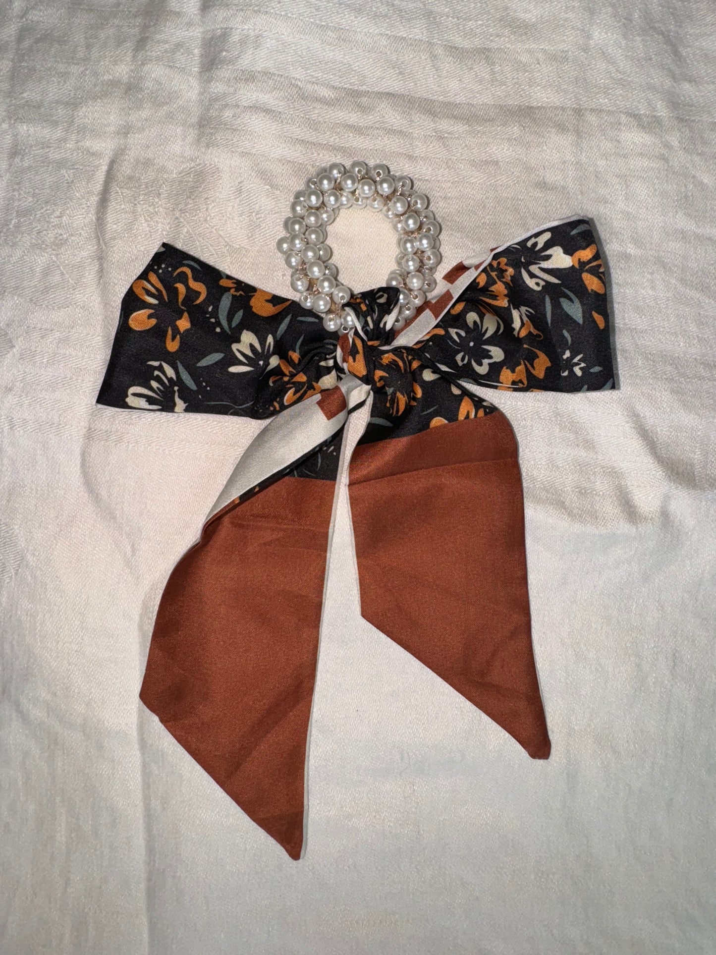 Silk Bows with Pearl Ponytail Holders