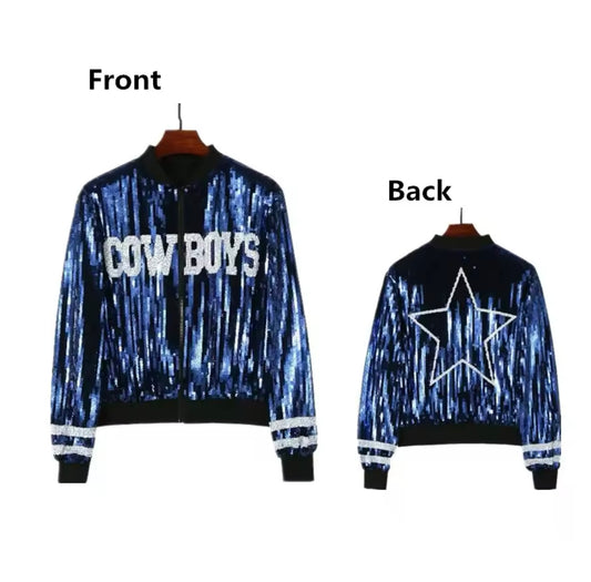 Dallas Cowboy Sequin Sparkle Zip-Up Jacket