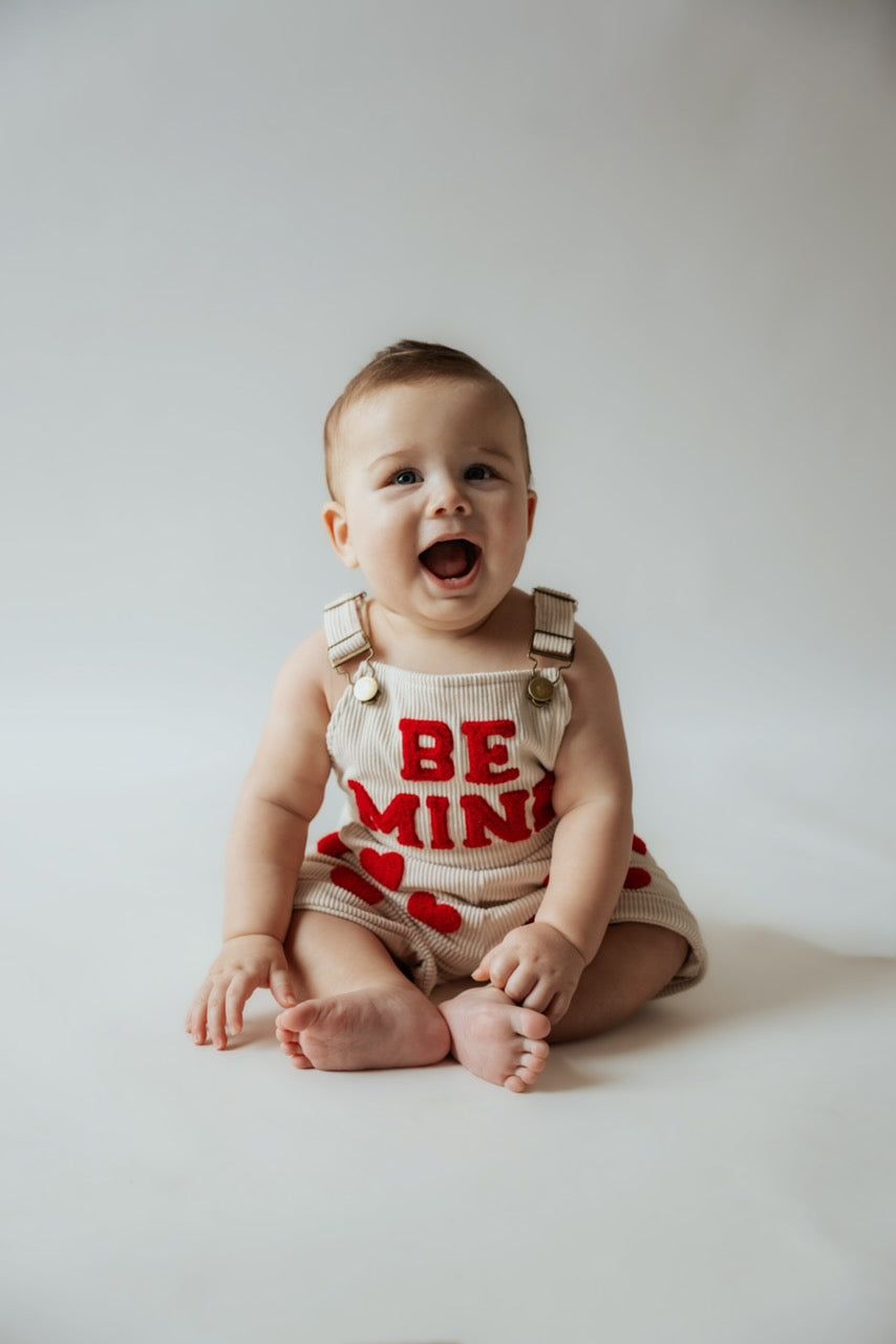 Be Mine Cream Valentine Overalls