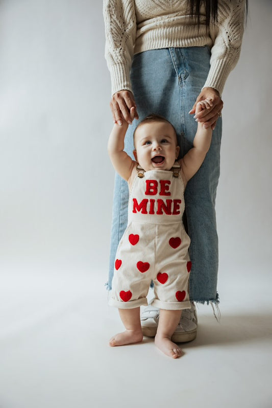 Be Mine Cream Valentine Overalls