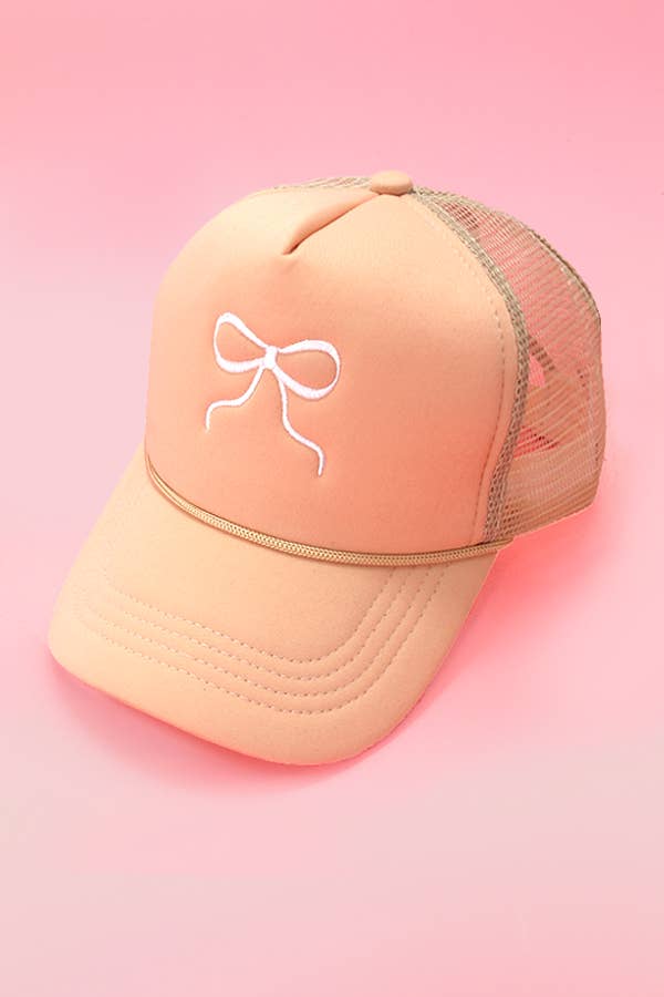 EMBROIDERY RIBBON BOW TRUCKER HAT CAP