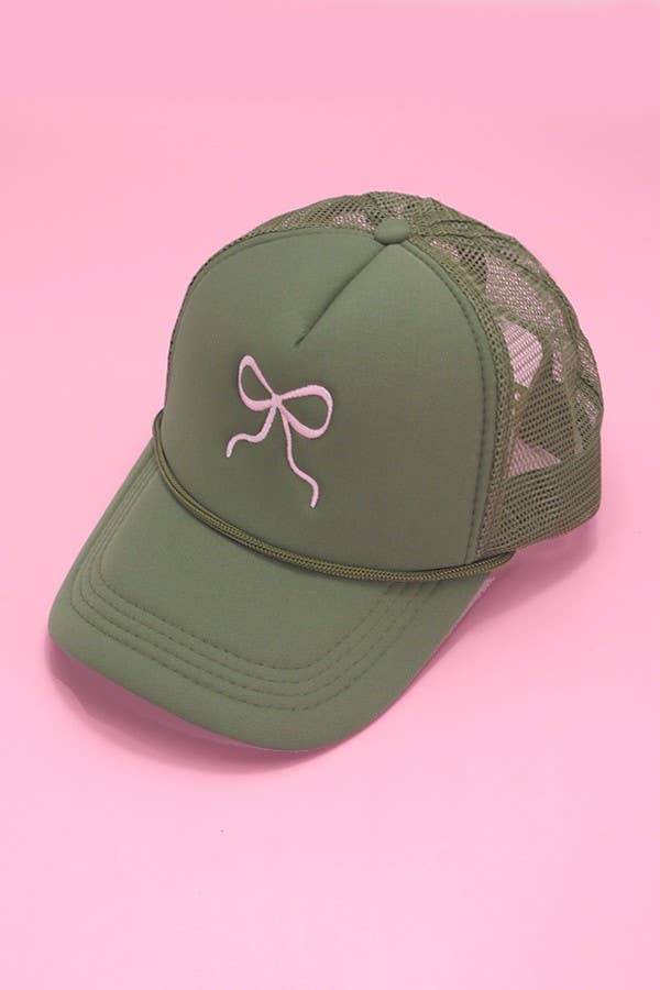 EMBROIDERY RIBBON BOW TRUCKER HAT CAP