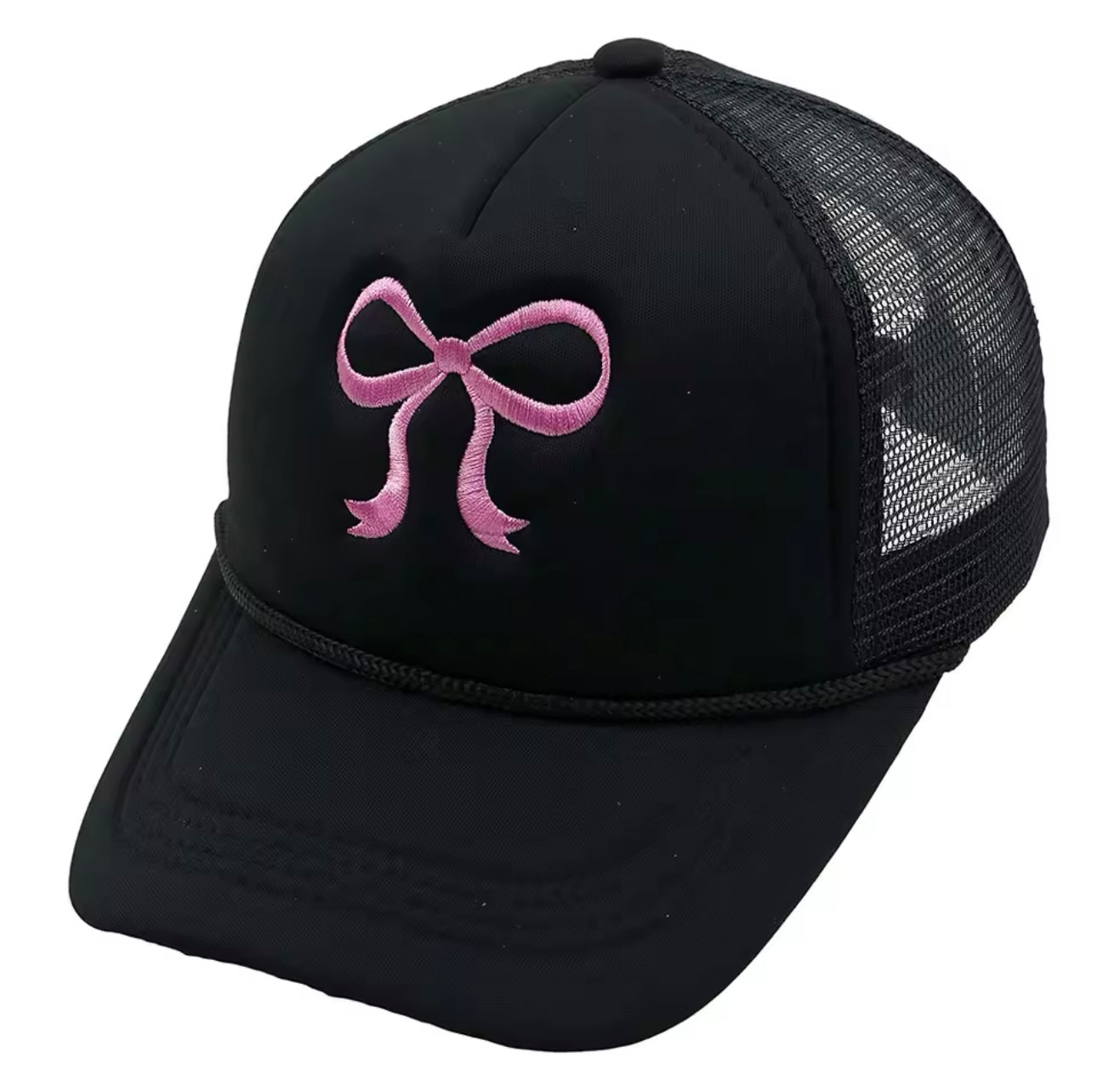 EMBROIDERY RIBBON BOW TRUCKER HAT CAP