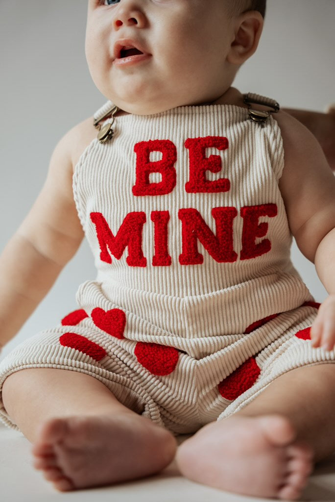 Be Mine Cream Valentine Overalls