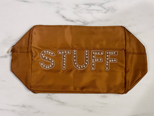 Stuff Nylon Bag Pouch with Sewn-On Pearl Varsity Letters