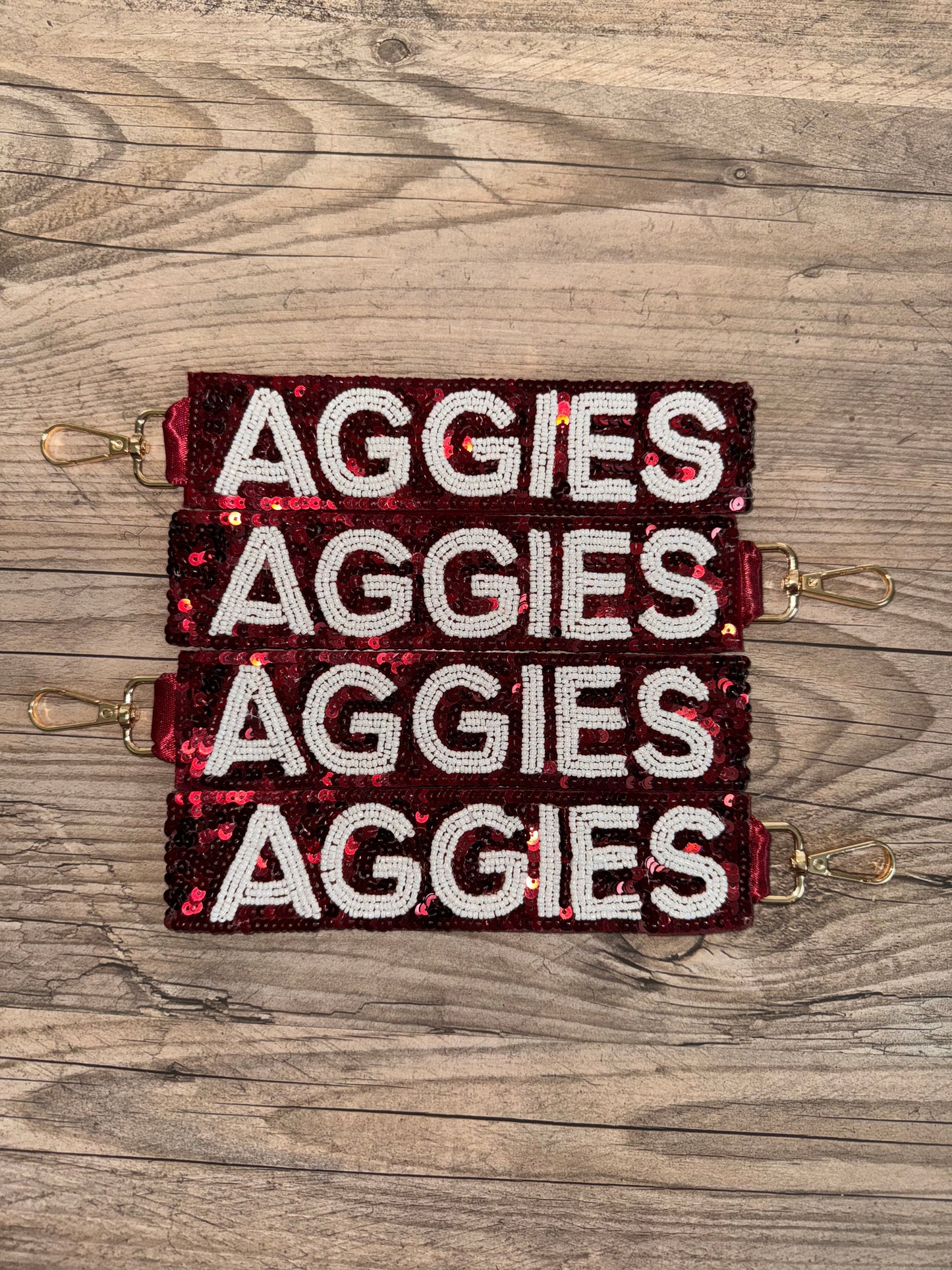 Texas A&M Aggies Sequin Keychain with White Beaded Accent