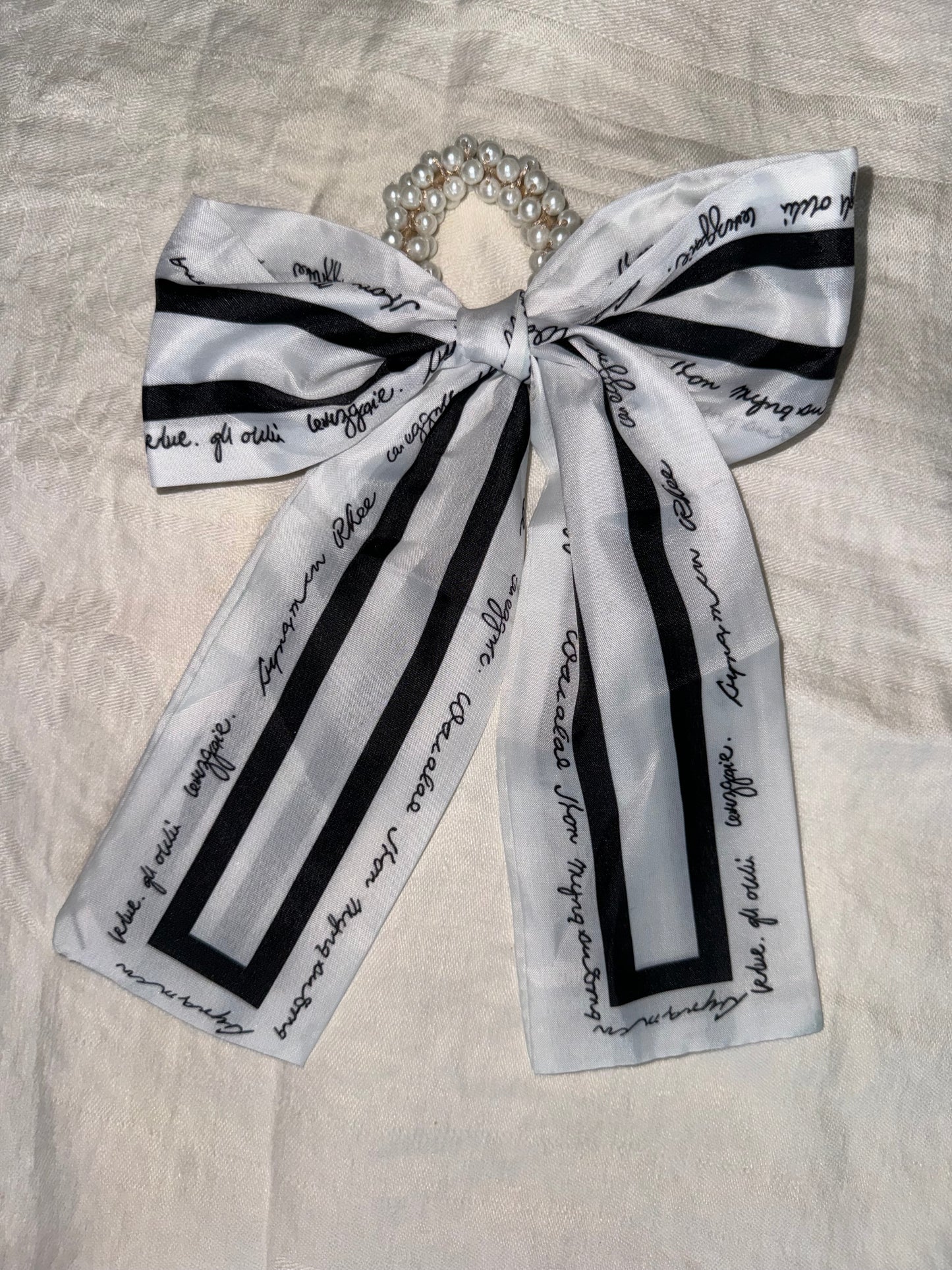 Silk Bows with Pearl Ponytail Holders