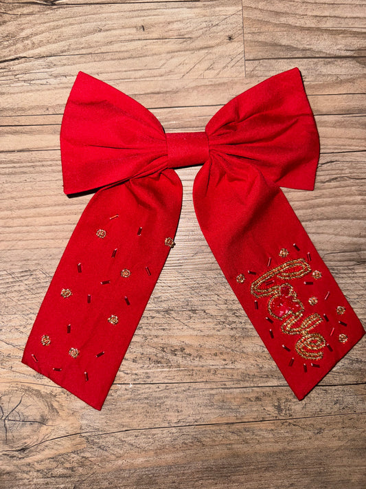 Red Valentine Beaded Love Bow