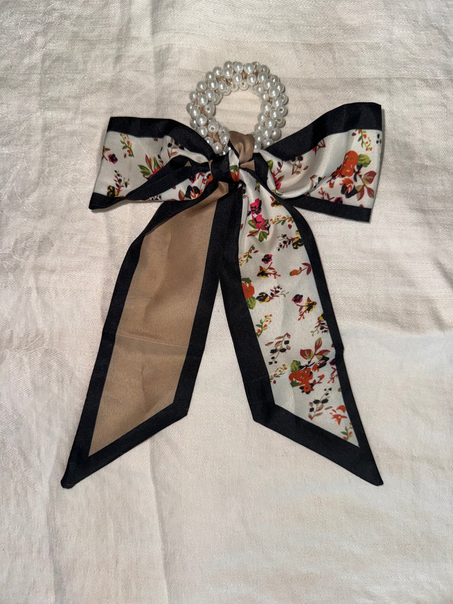 Silk Bows with Pearl Ponytail Holders