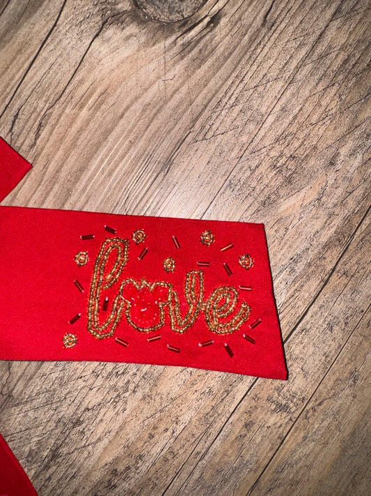 Red Valentine Beaded Love Bow