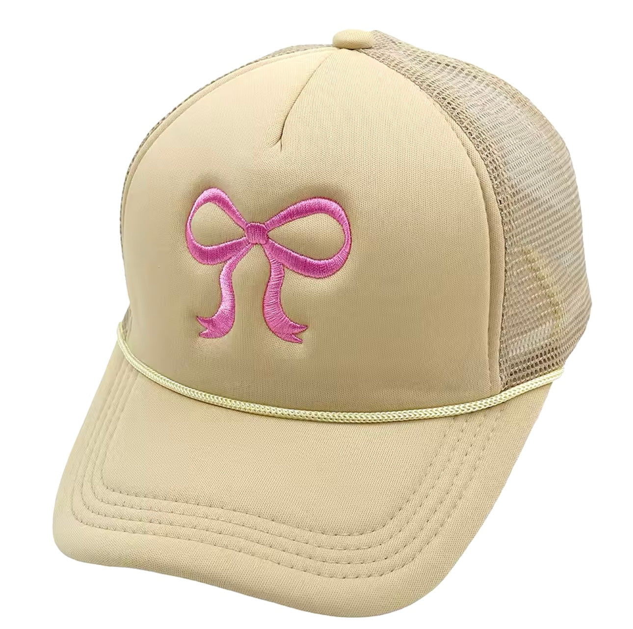 EMBROIDERY RIBBON BOW TRUCKER HAT CAP