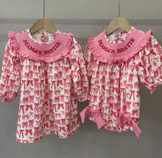 Mama’s Bestie Bow Embroidered Dress