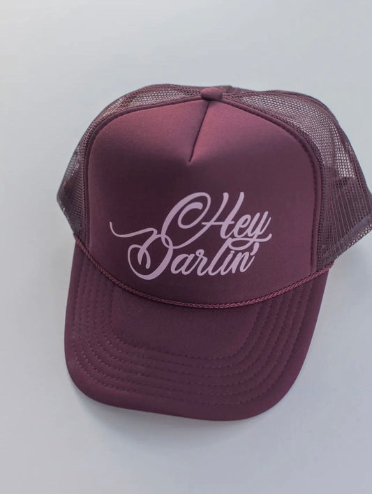Hey Darling Burgundy Trucker Hat
