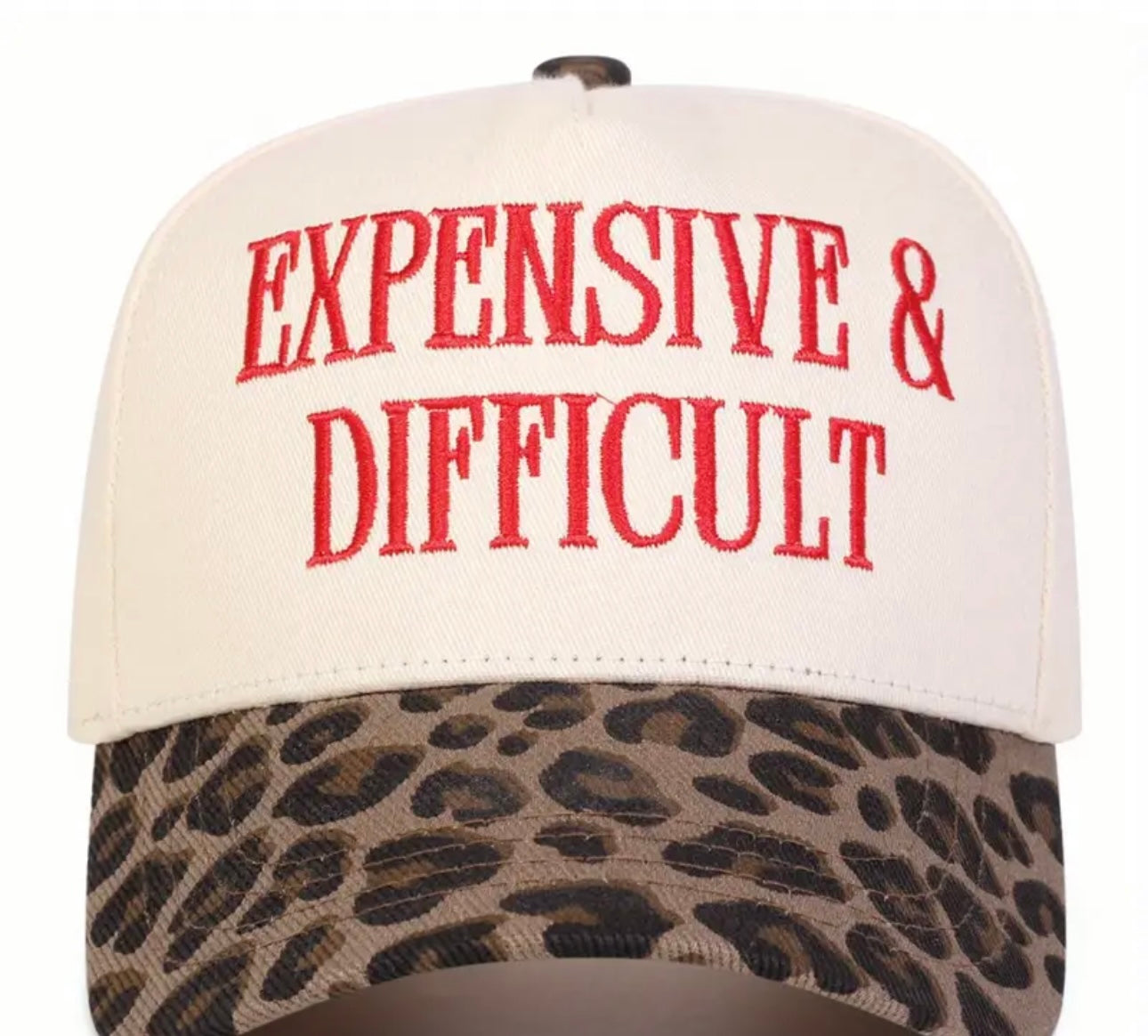 “Expensive and Difficult” Leopard Embroidered Canvas Hat