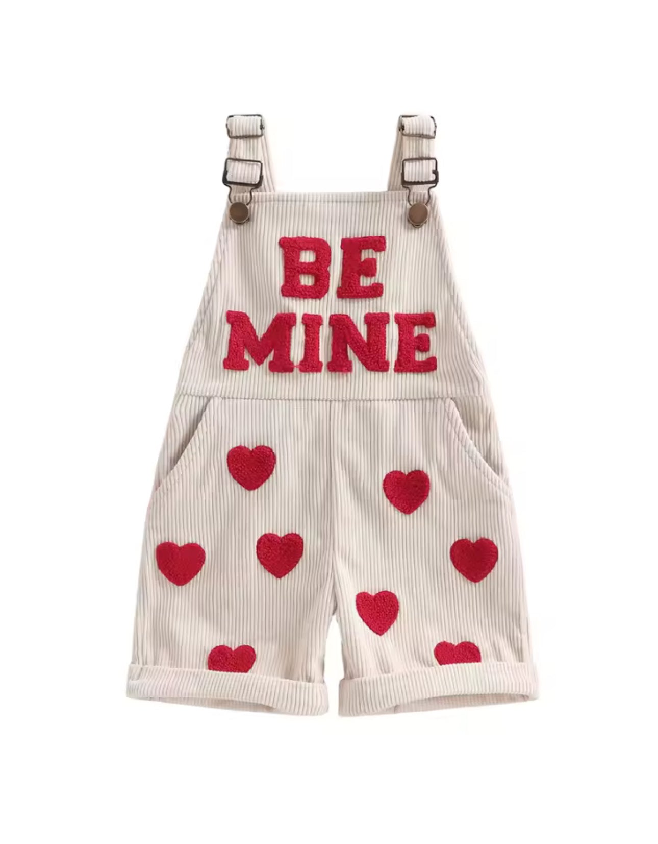 Be Mine Cream Valentine Overalls
