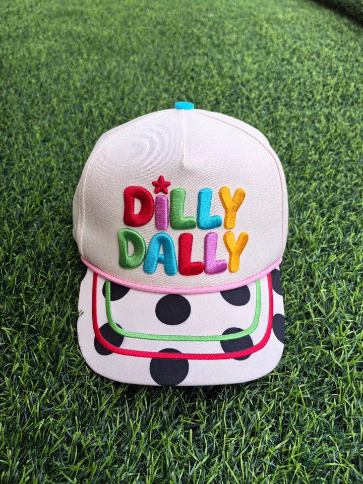Dilly Dally Polka Dot Puff Embroidered Trucker Hat