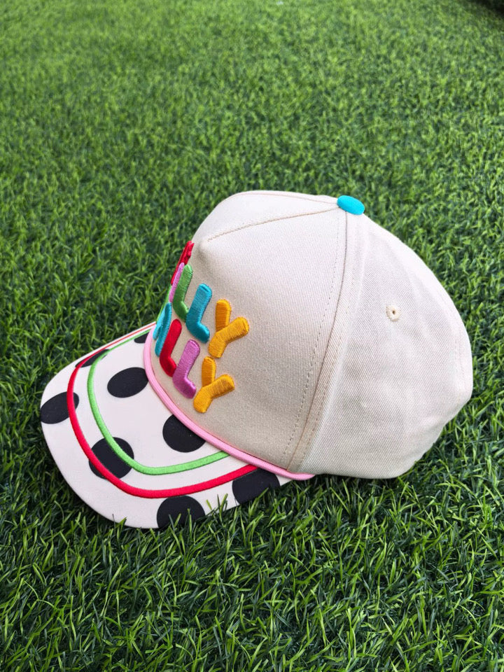 Dilly Dally Polka Dot Puff Embroidered Trucker Hat