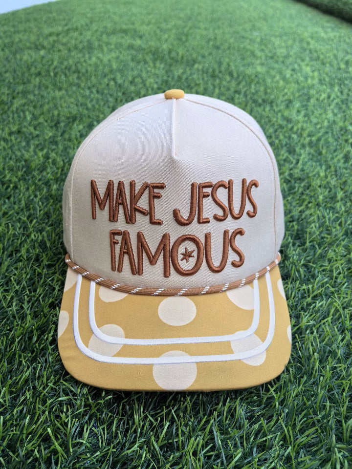 “Make Jesus Famous” Tan Polka Dot Hat