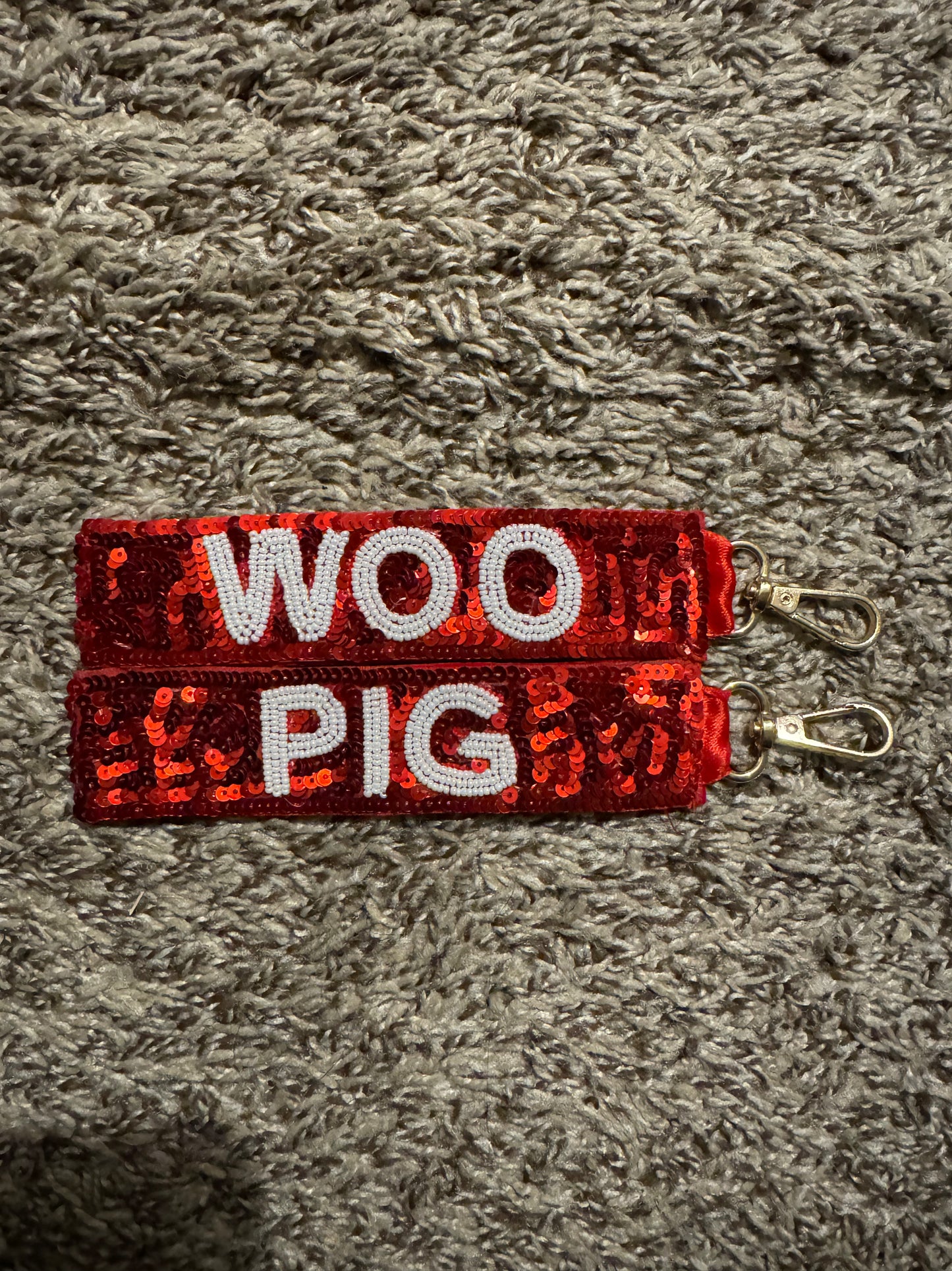 Sequin Arkansas Woo Pig Wristlet Keychain