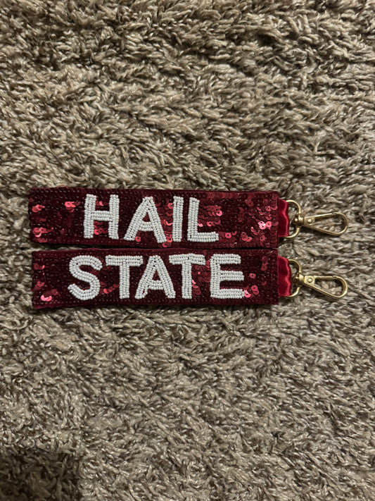Glittering Mississippi Hail State Keychain Wristlet: Sparkling Style for Bulldogs Fans
