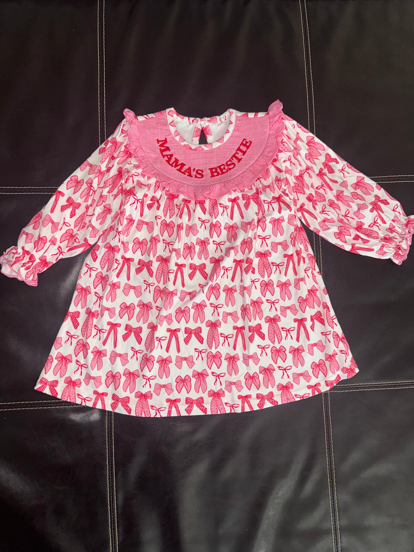 Mama’s Bestie Bow Embroidered Dress
