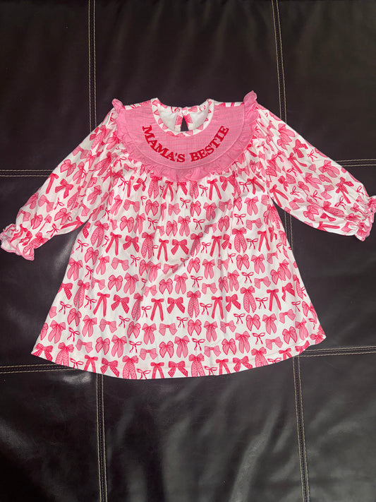 Mama’s Bestie Bow Embroidered Dress