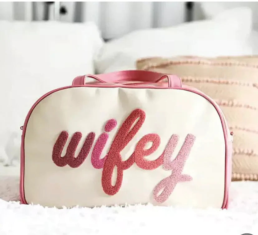 Wifey Love: Stylish Duffel Bag with Chenille Lettering