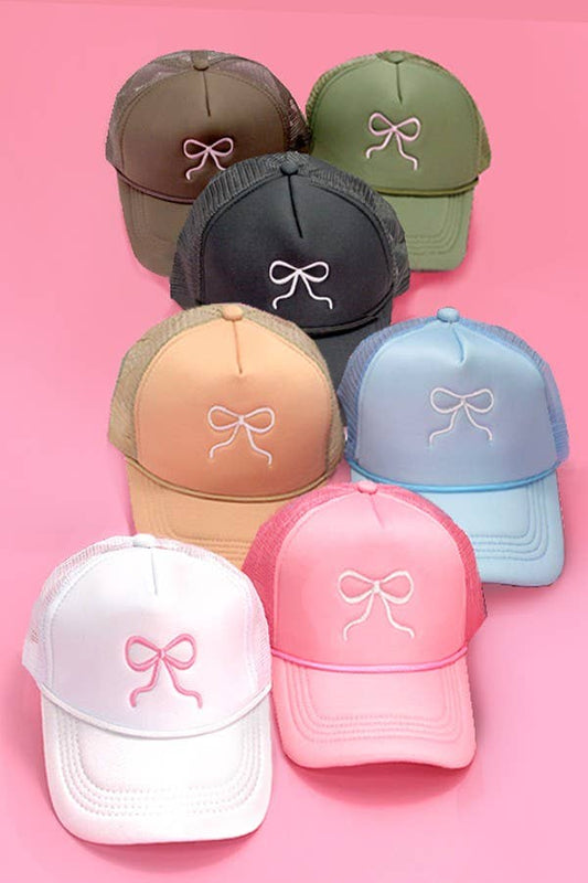 EMBROIDERY RIBBON BOW TRUCKER HAT CAP