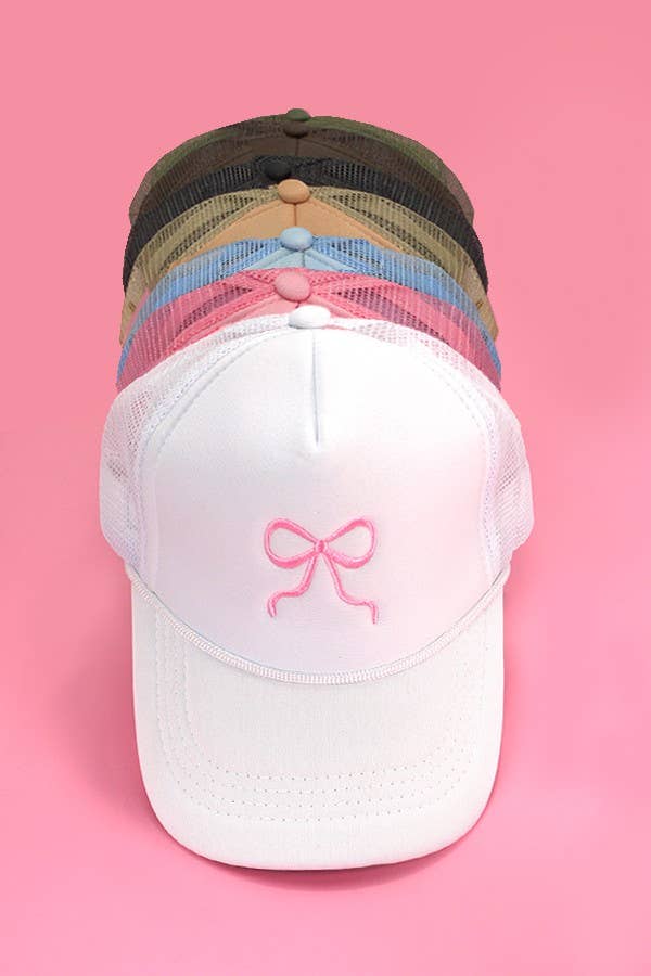 EMBROIDERY RIBBON BOW TRUCKER HAT CAP