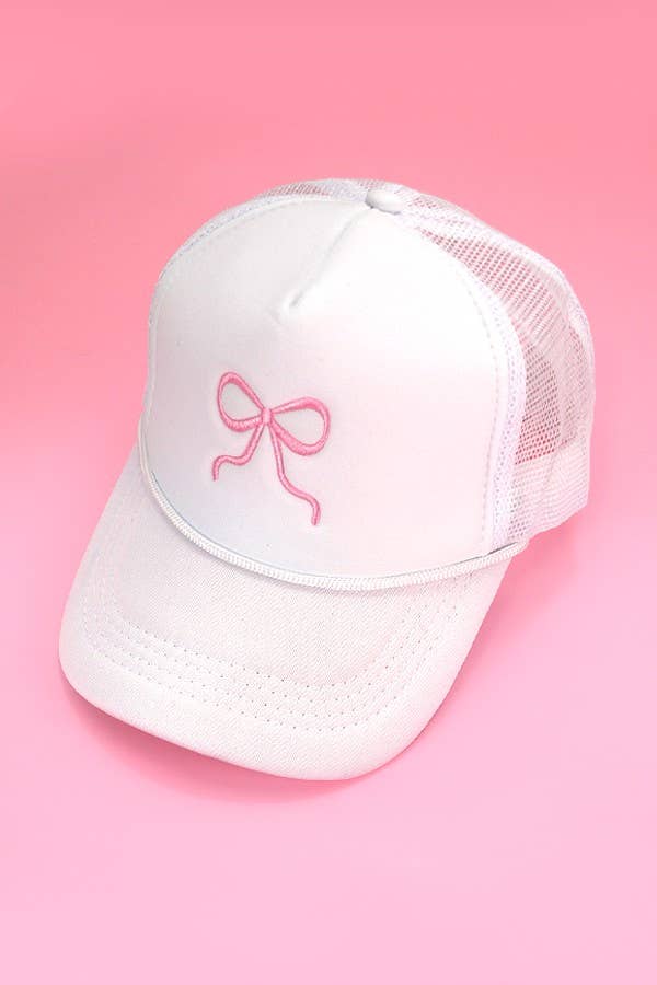 EMBROIDERY RIBBON BOW TRUCKER HAT CAP