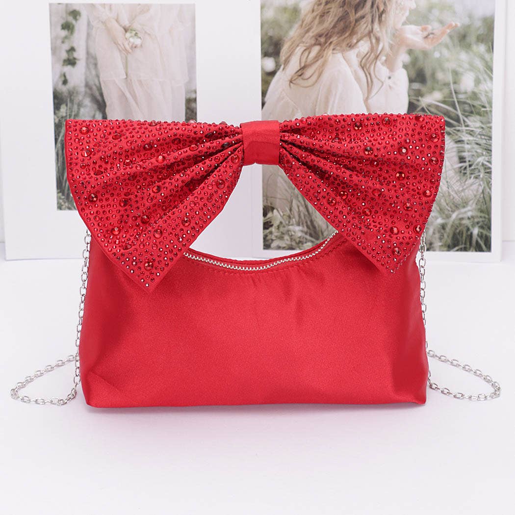 Rhinestone Hotfix Bow Handle Nylon Clutch