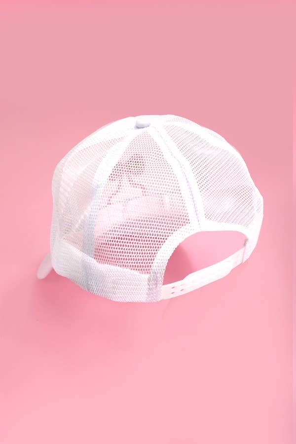 EMBROIDERY RIBBON BOW TRUCKER HAT CAP