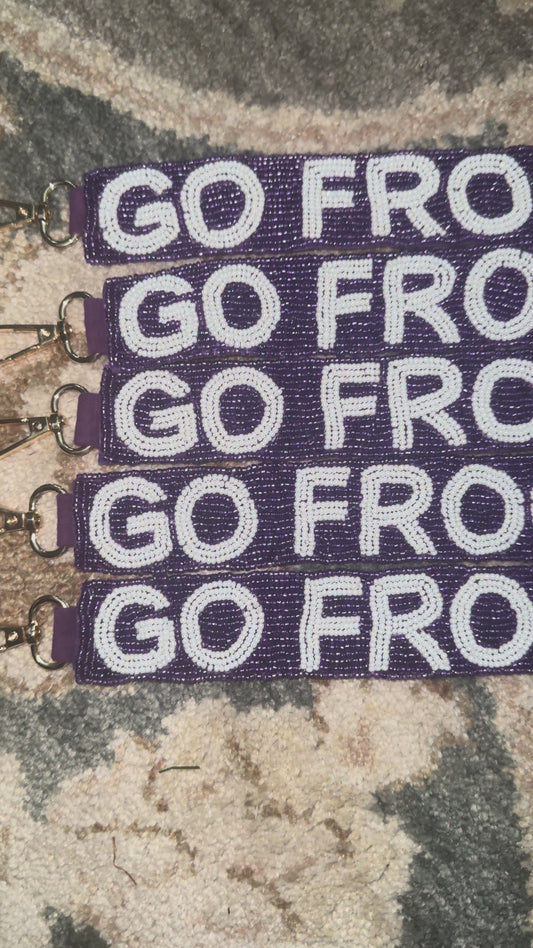 Purple “Go Frogs” Beaded Purse Strap